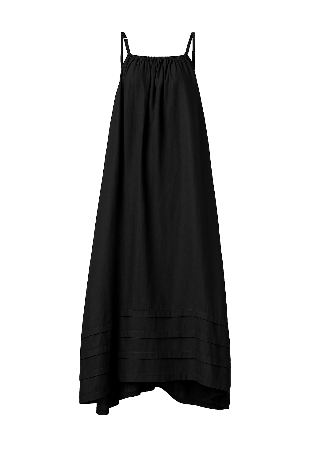 Pleated A-Line Maxi Tank Dress in Black