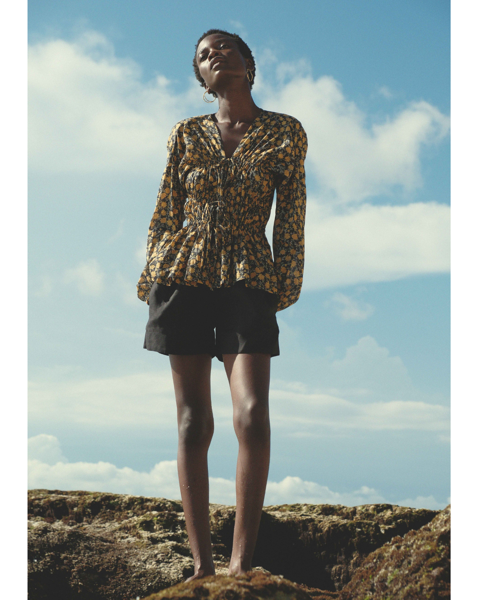 Long Sleeve 3-Tier Bias Cut Top in Orange Floral Cotton