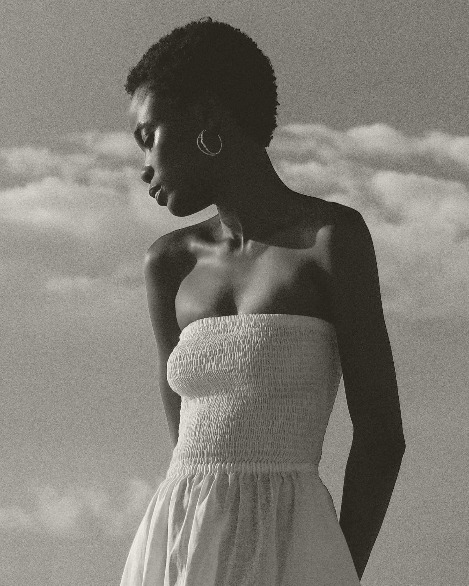Shirred Tube Top Pleated Maxi Dress in White Linen