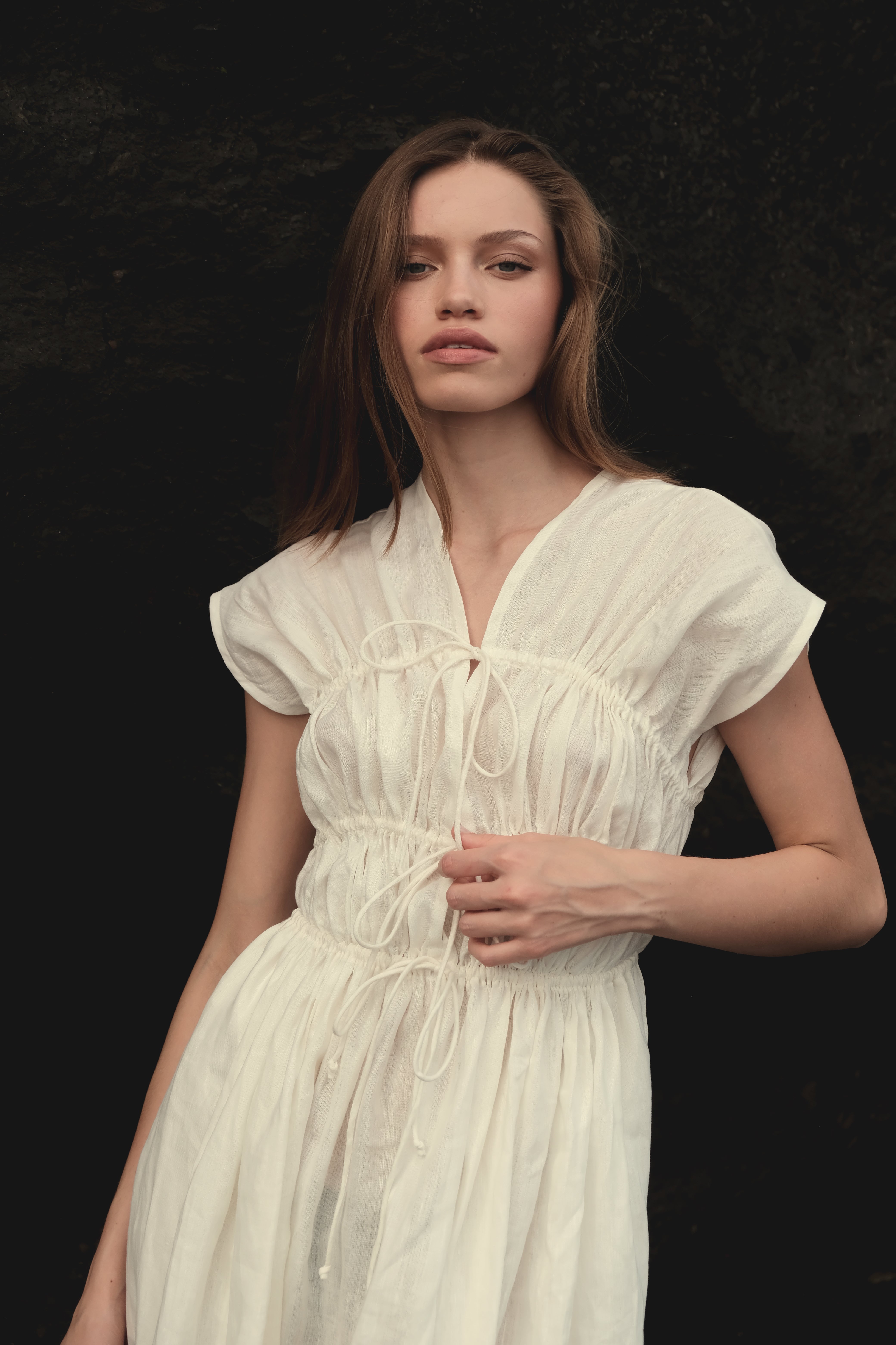 3-Tier Bias Cut Dress in White Linen