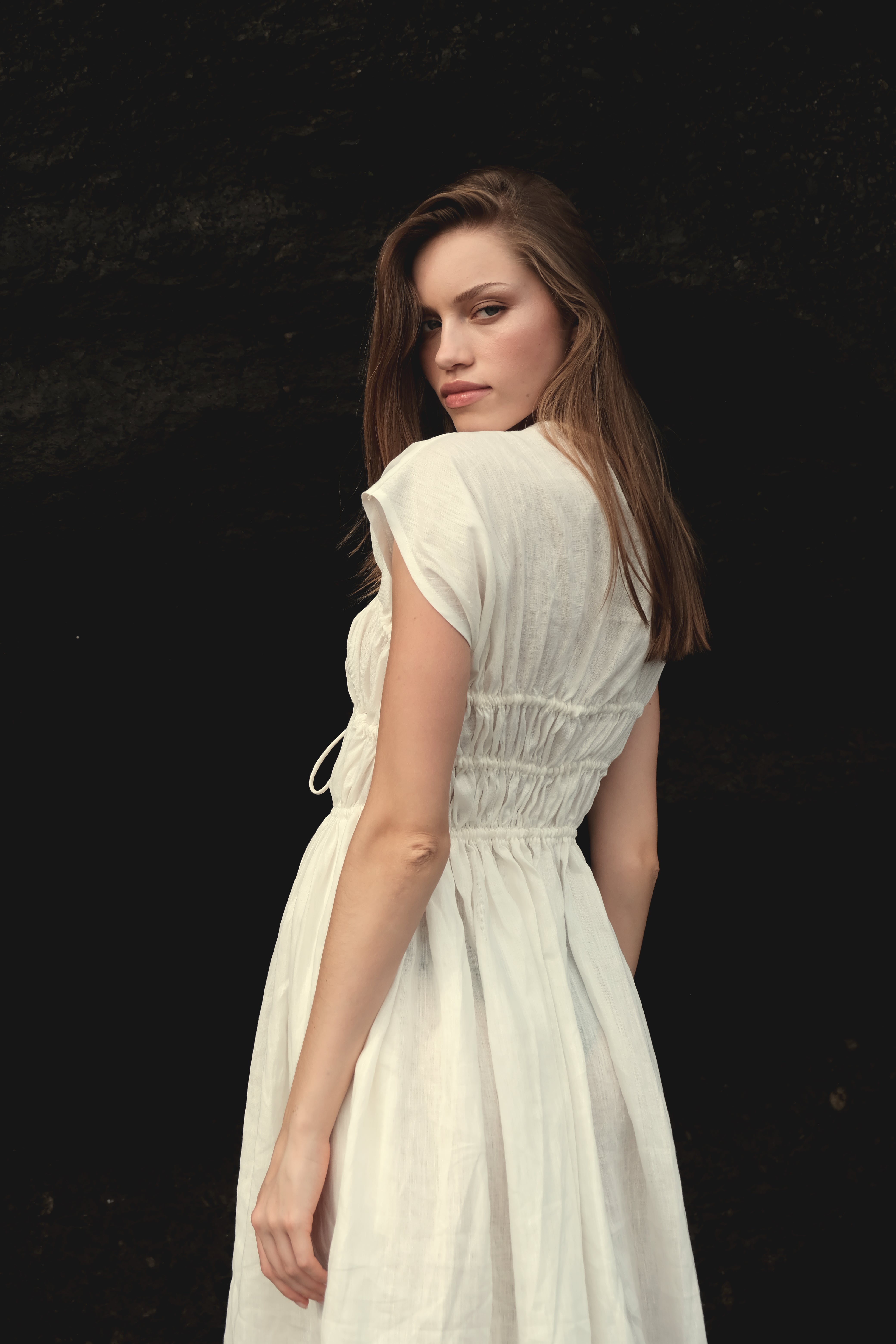 3-Tier Bias Cut Dress in White Linen