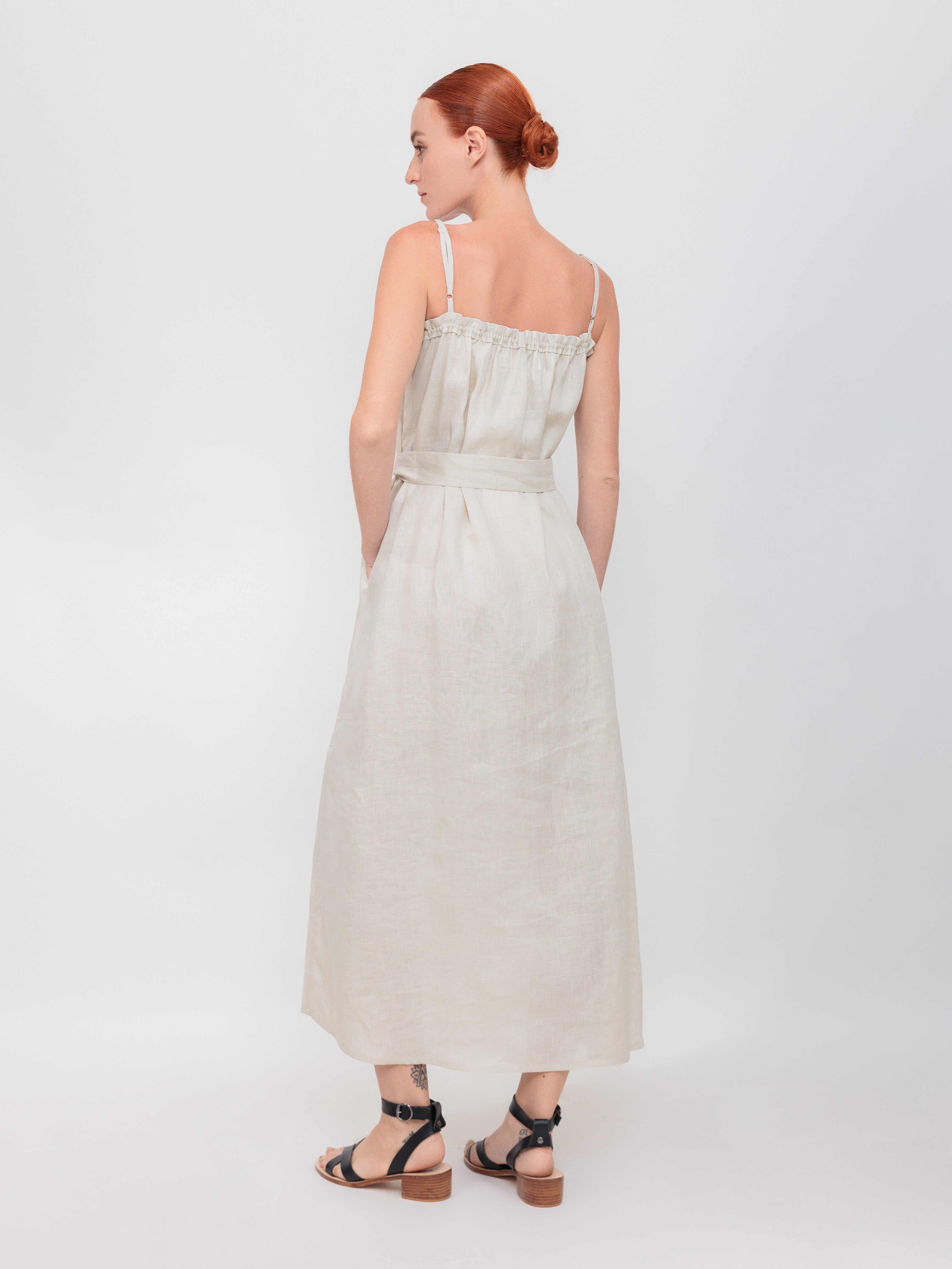 Ruffle Tank Maxi Dress in Winter White Linen