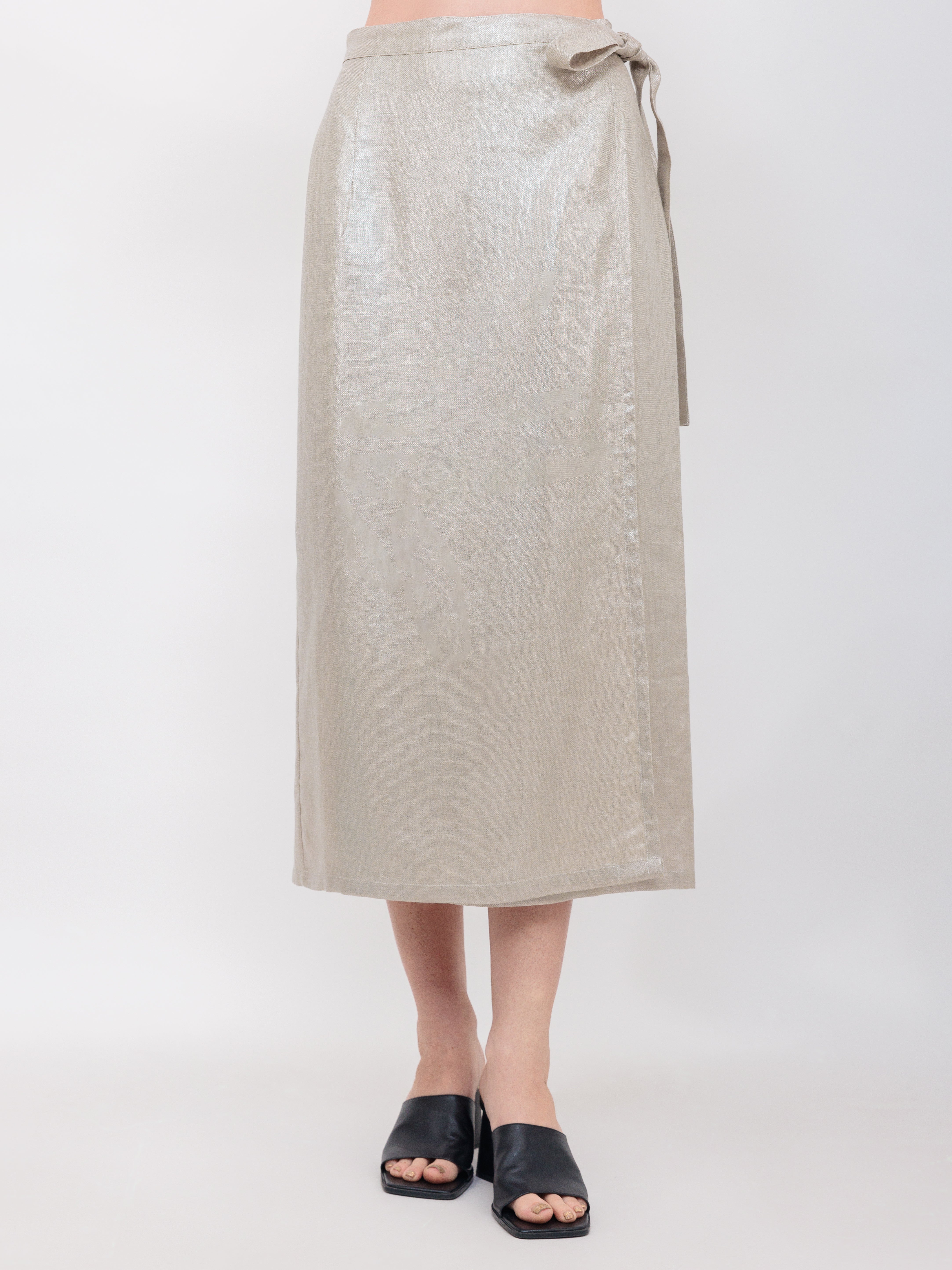 Sarong Wrap Skirt in Champagne Shimmer Twill Linen