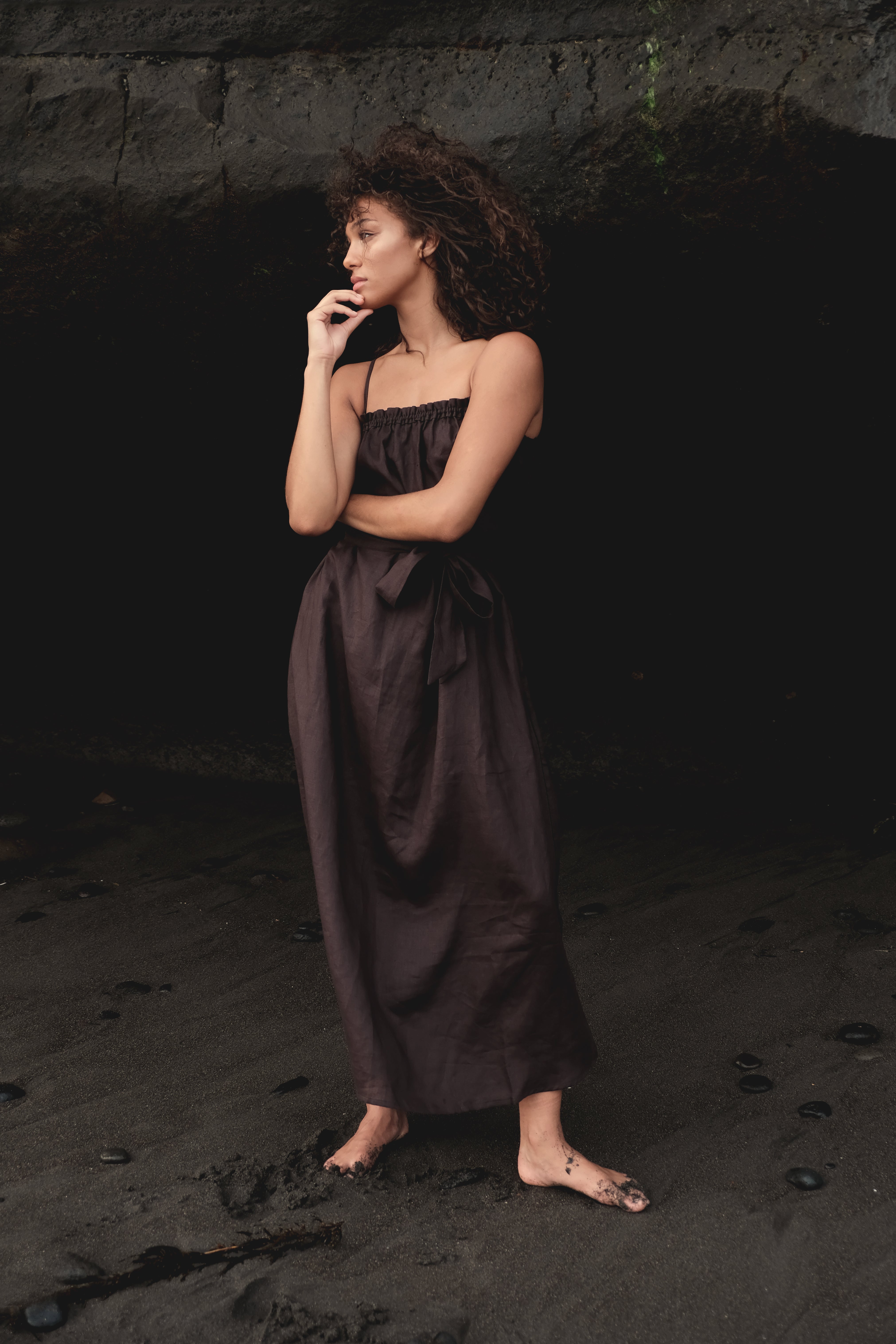 Ruffle Tank Maxi Dress in Chocolate Brown