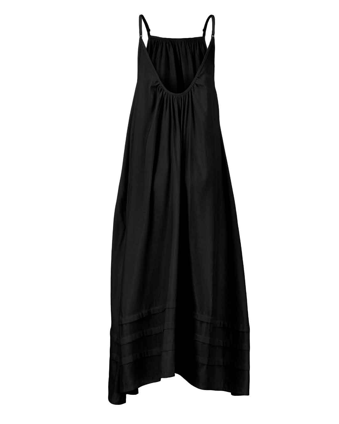 Pleated A-Line Maxi Tank Dress in Black
