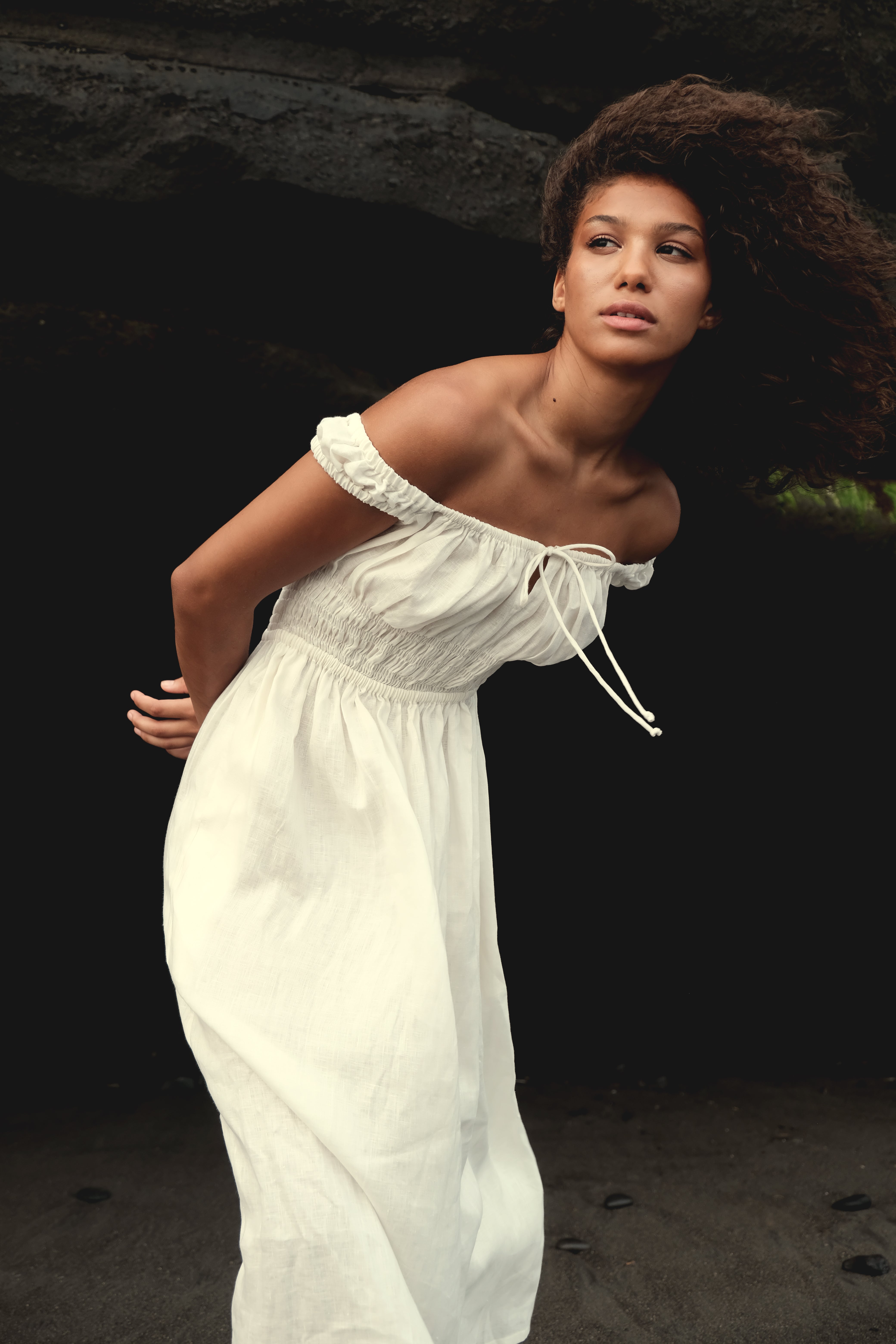 Gathered Bust Dress in White