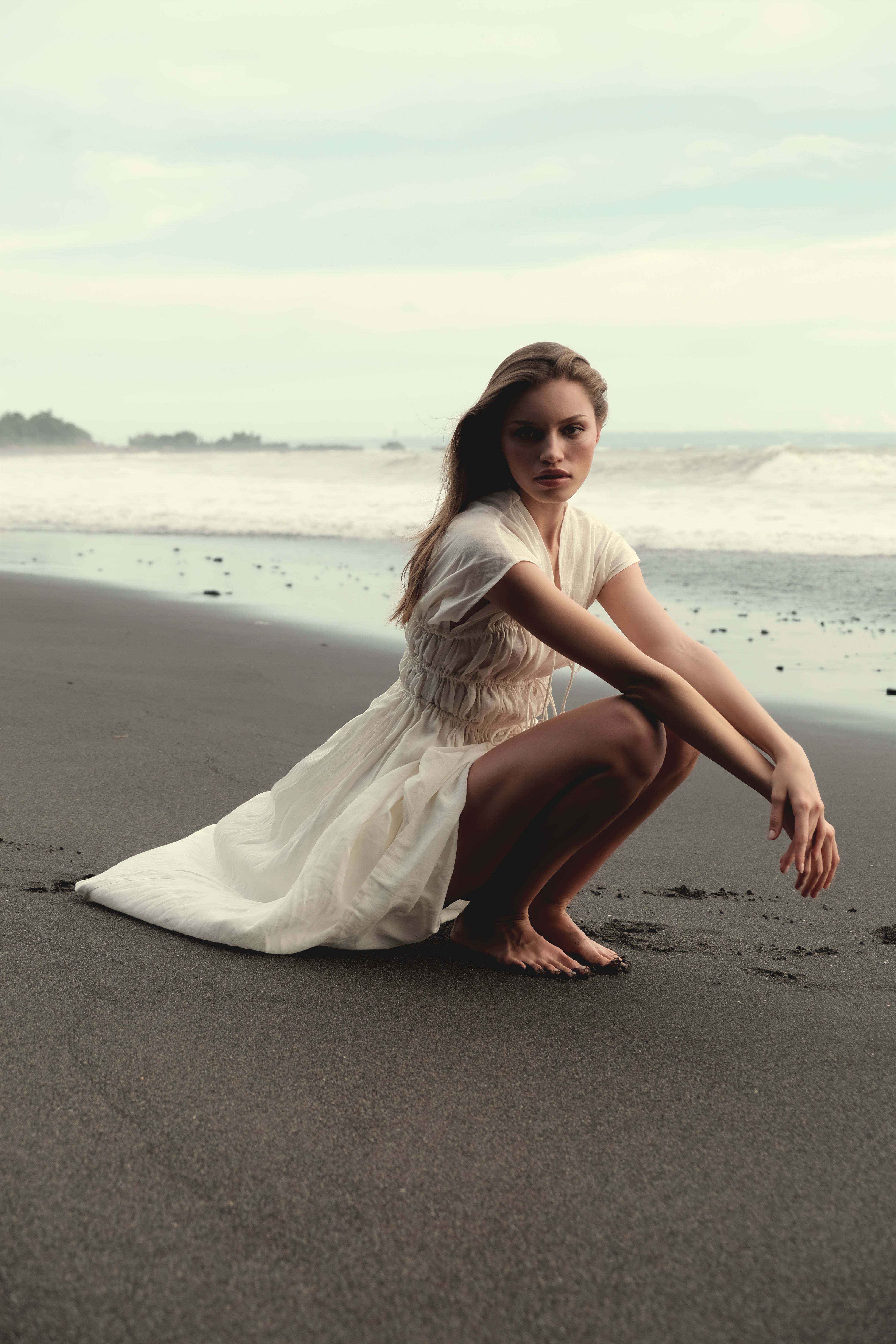 3-Tier Bias Cut Dress in White Linen
