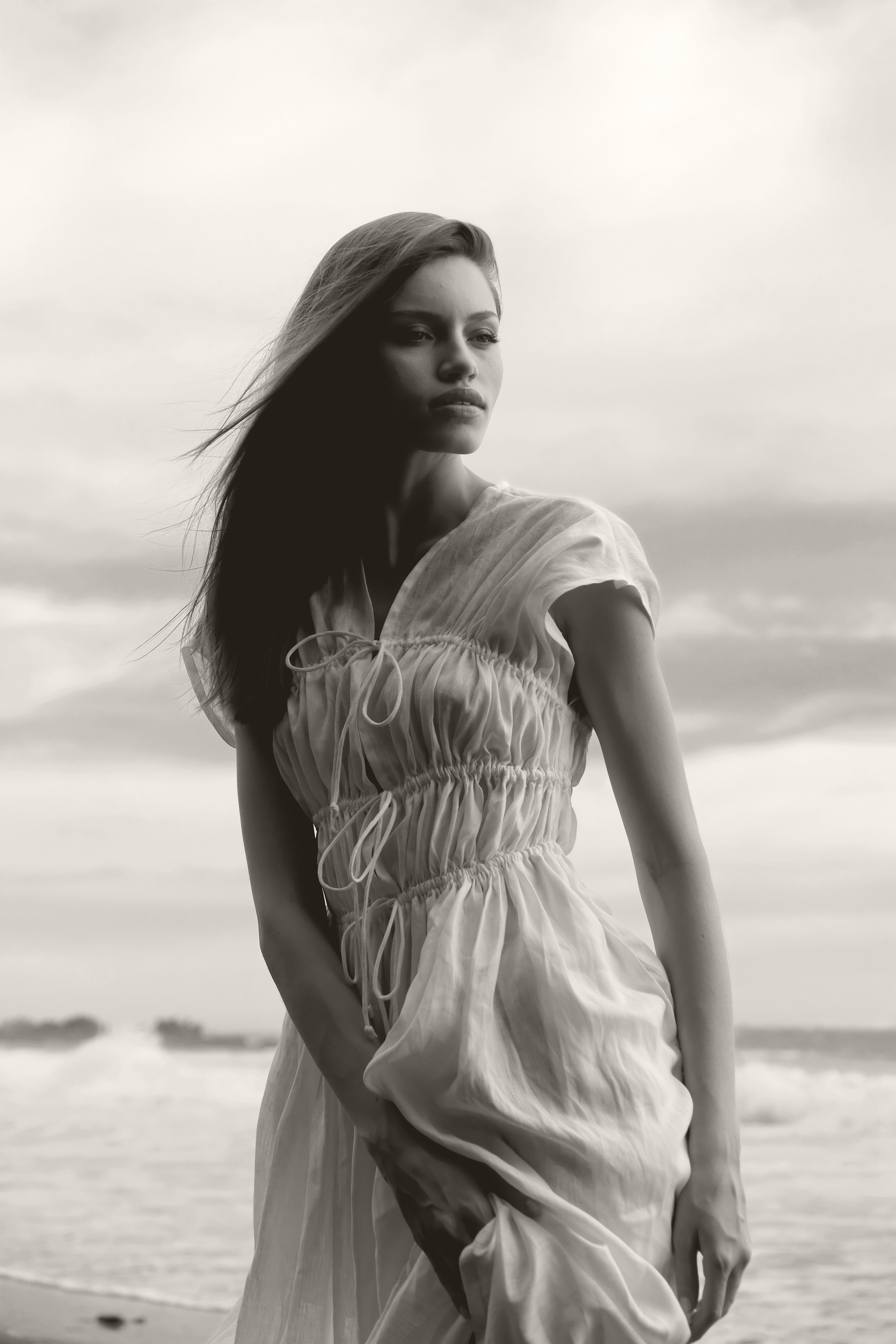 3-Tier Bias Cut Dress in White Linen