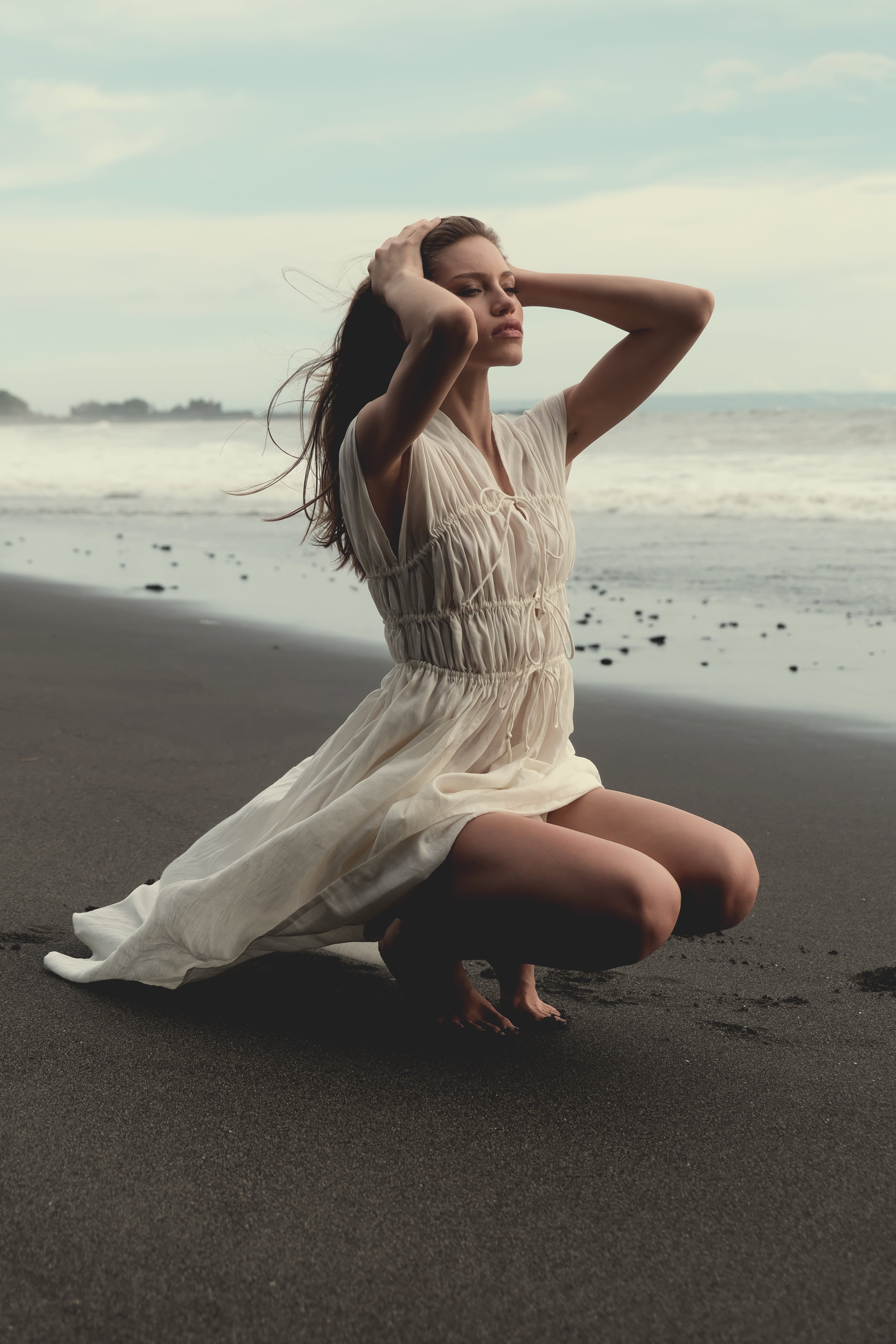 3-Tier Bias Cut Dress in White Linen