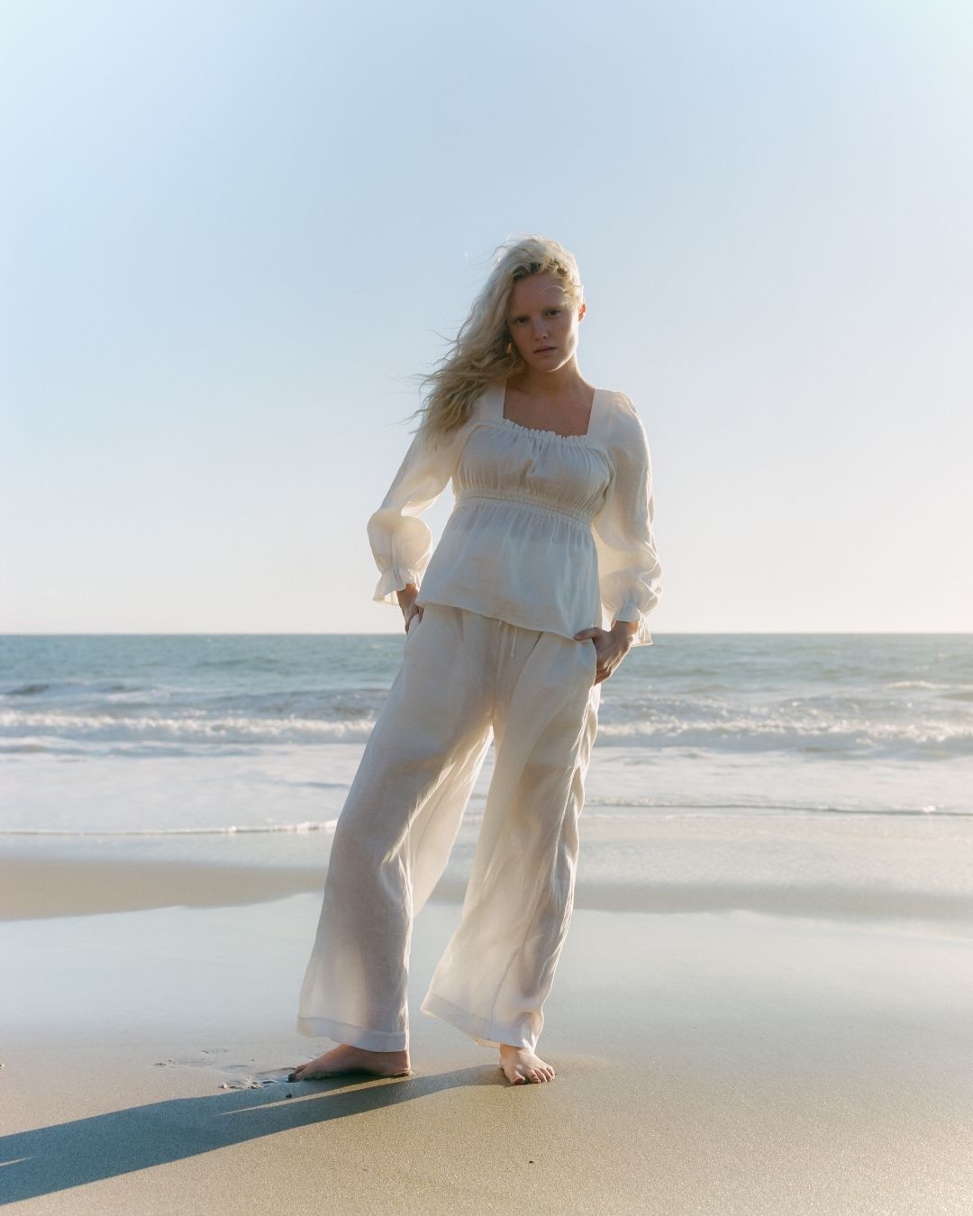 Peasant Top in White Linen